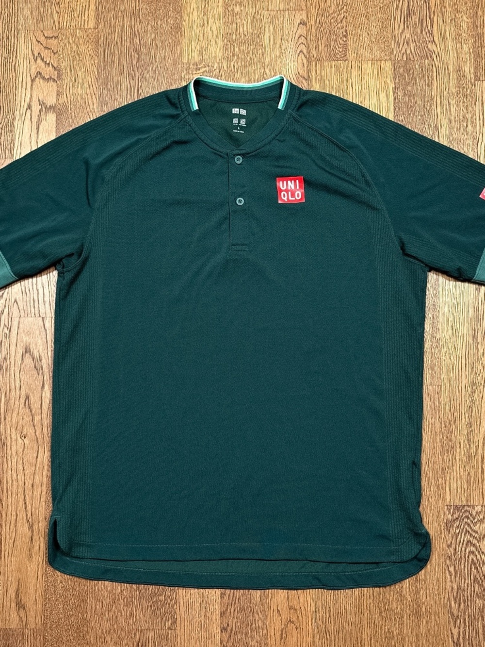 Uniqlo Roger Federer 2021 Qatar Open Green Tennis Henley S/S Shirt Mens Large